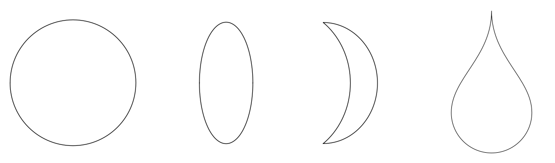circle, ellipse, crescent, liquid-drop shape